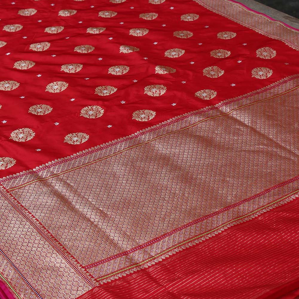 Red Pure Katan Silk Banarasi Handloom Saree - Tilfi