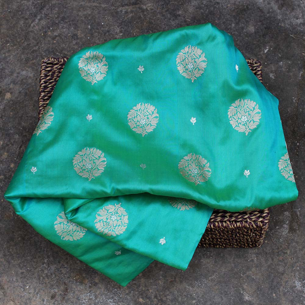 Sea Green Pure Katan Silk Banarasi Handloom Saree - Tilfi - 1