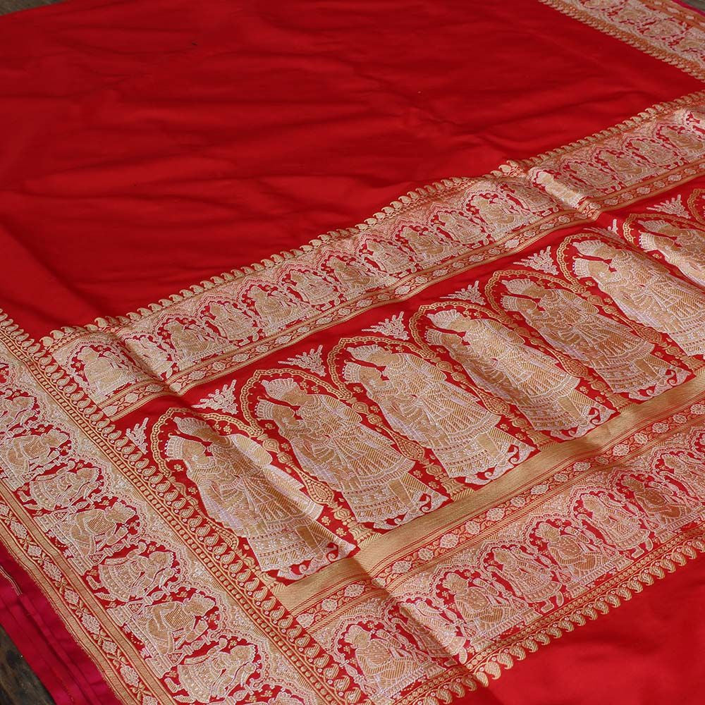Red Pure Katan Silk Banarasi Handloom Saree - Tilfi - 1
