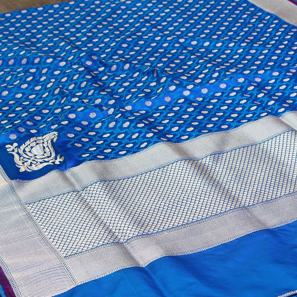 Royal Blue Pure Katan Silk Banarasi Handloom Saree - Tilfi - 1