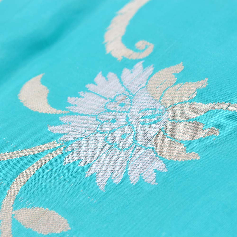 Ferozi Blue Pure Katan Silk Banarasi Handloom Saree - Tilfi