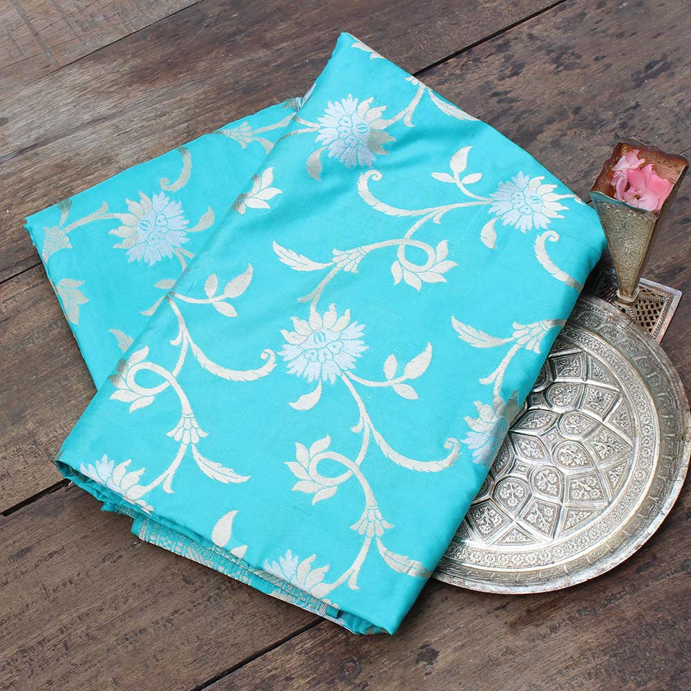 Ferozi Blue Pure Katan Silk Banarasi Handloom Saree - Tilfi