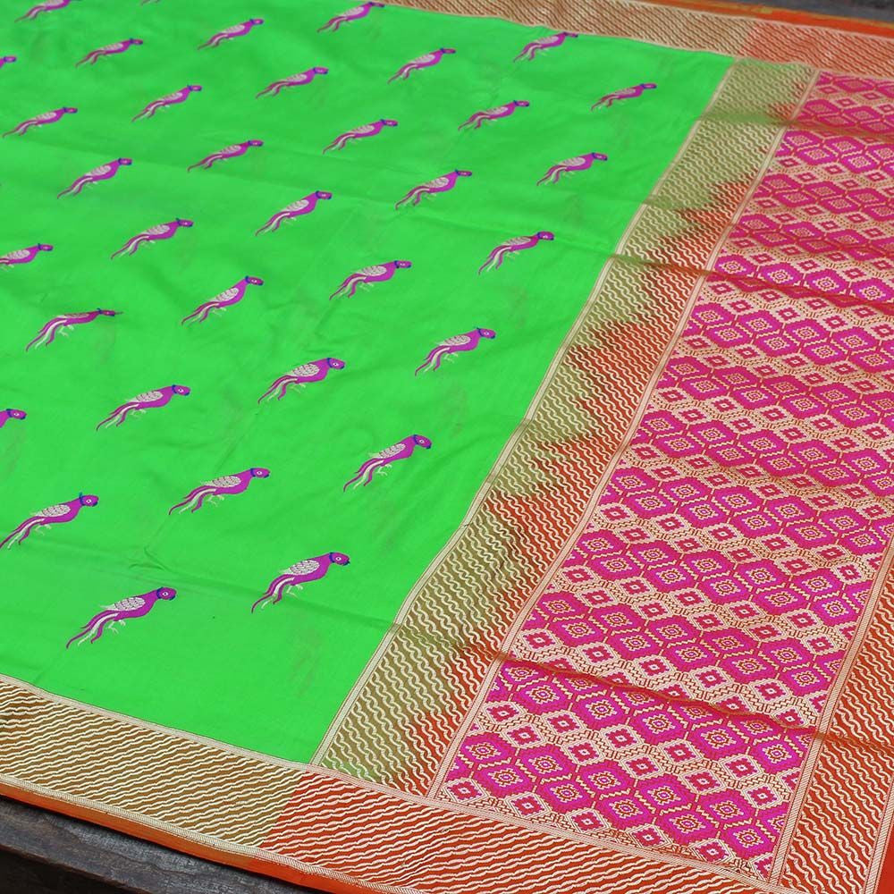 Green Pure Katan Silk Banarasi Handloom Saree - Tilfi