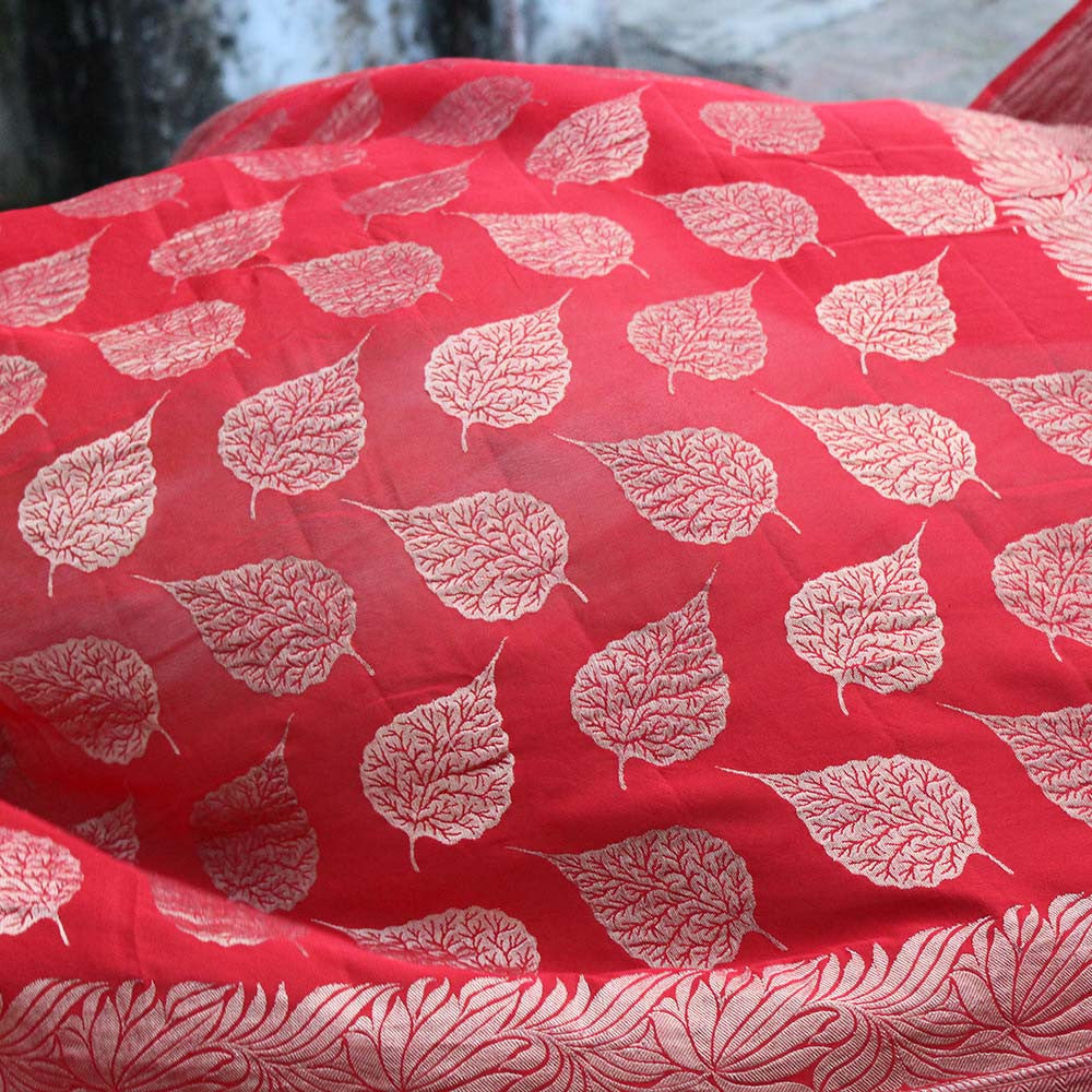 Red Pure Chiffon Georgette Banarasi Handloom Saree - Tilfi