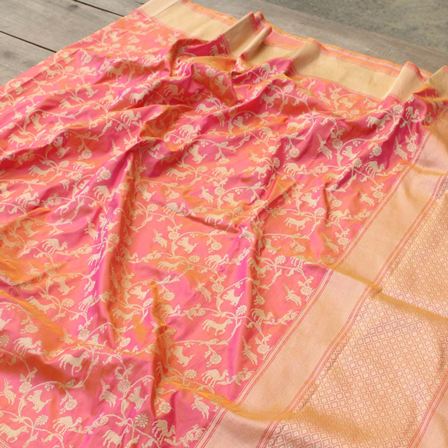 Yellow-Rani Pure Katan Silk Banarasi Handloom Dupatta - Tilfi - 1