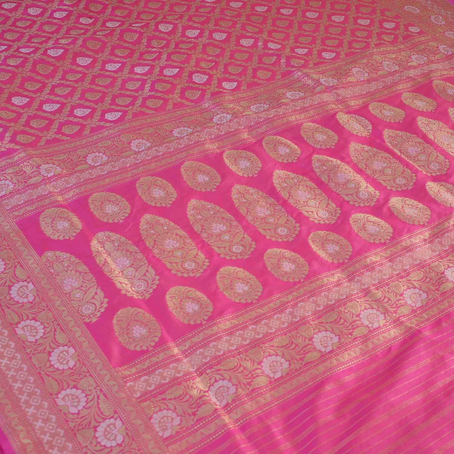 Peach-Rose Pink Pure Katan Silk Banarasi Handloom Saree - Tilfi