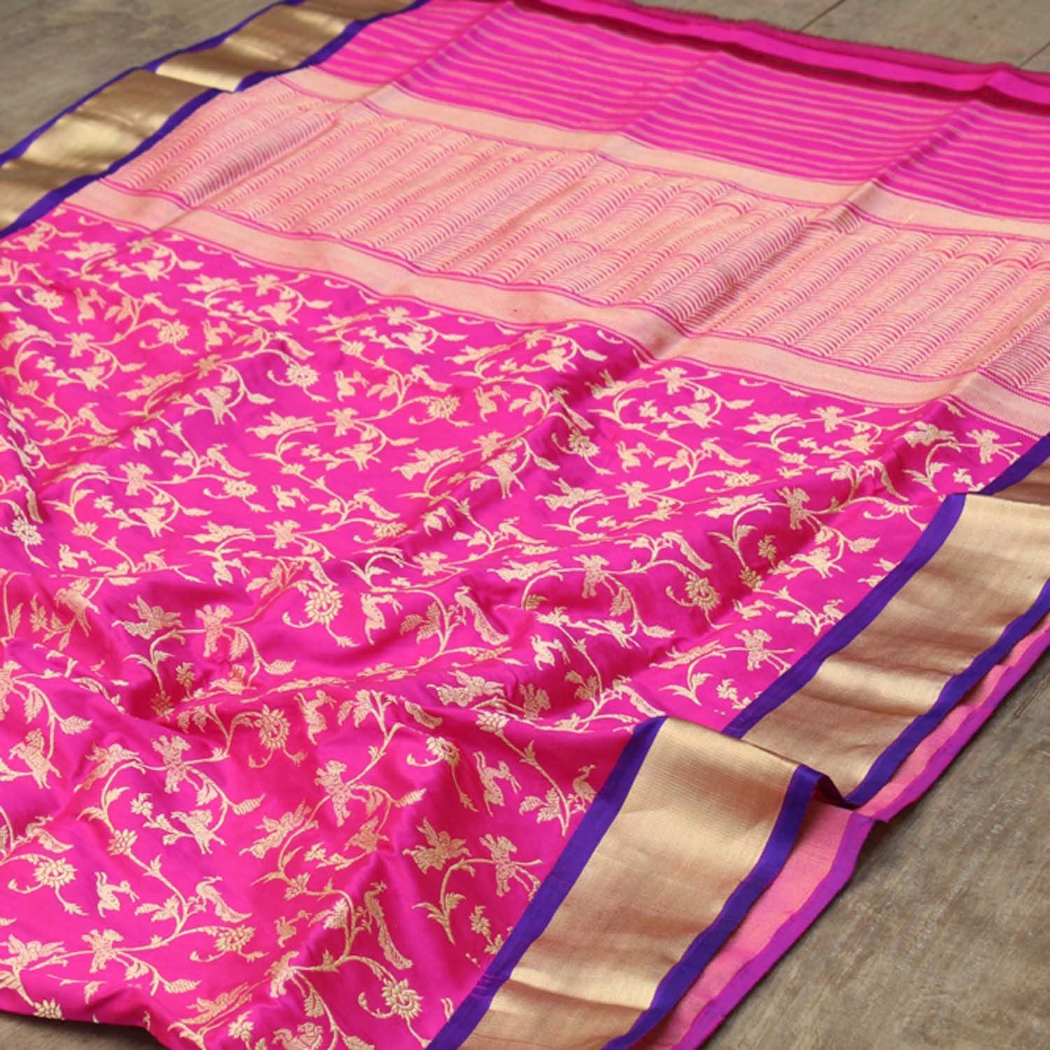 Indian Pink Pure Katan Silk Banarasi Handloom Dupatta - Tilfi