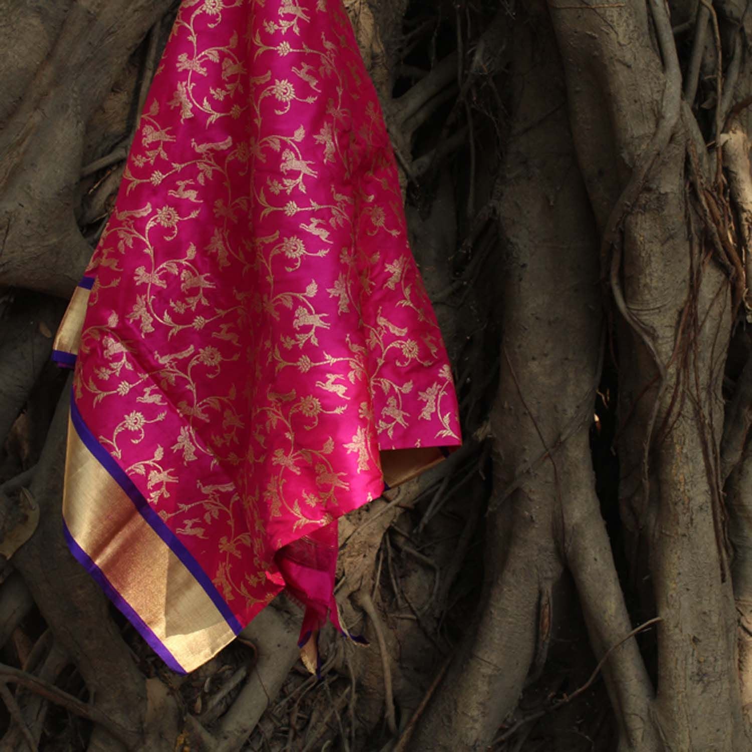 Indian Pink Pure Katan Silk Banarasi Handloom Dupatta - Tilfi