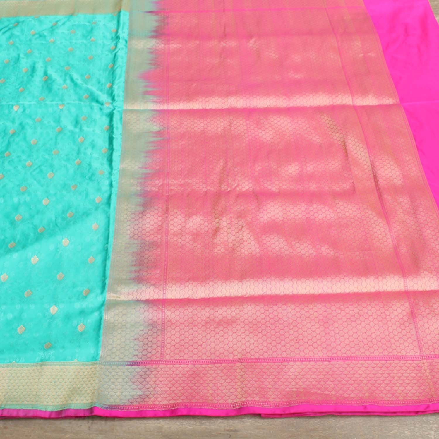 Sea Green Pure Soft Satin Silk Banarasi Handloom Saree - Tilfi - 7