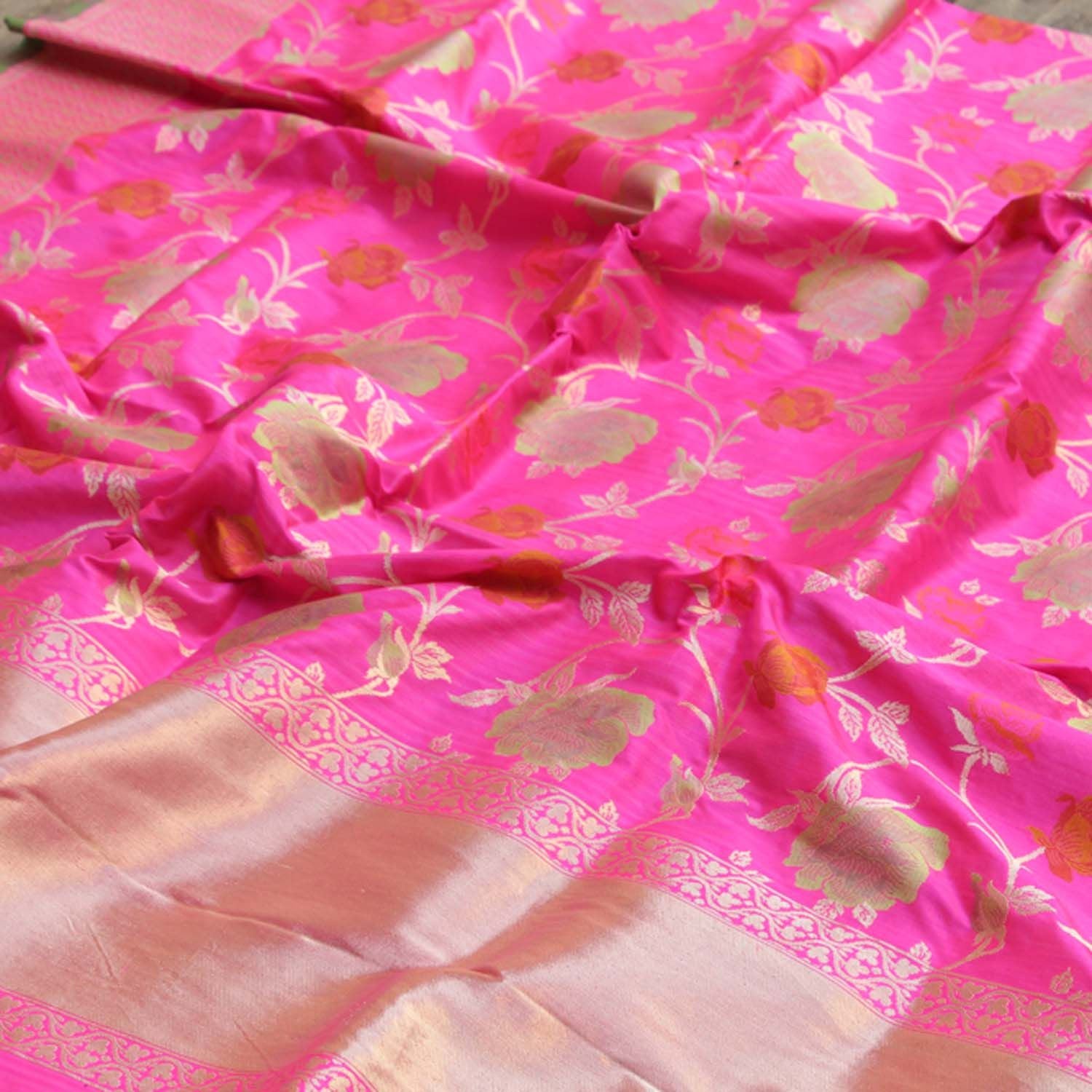 Gulabi Pink Pure Katan Silk Banarasi Handloom Dupatta - Tilfi