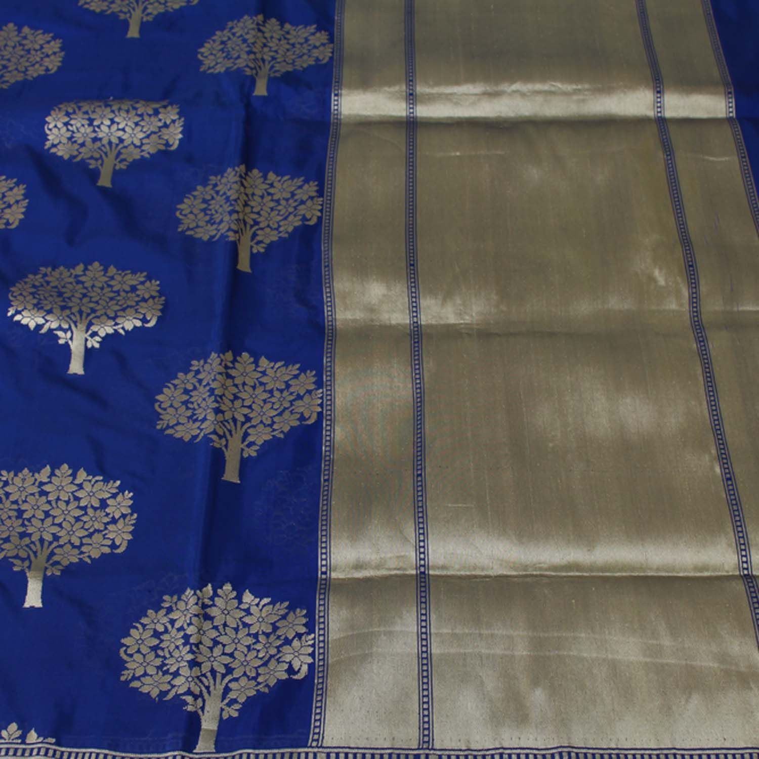 Royal Blue Pure Silk Georgette Banarasi Handloom Saree - Tilfi - 1