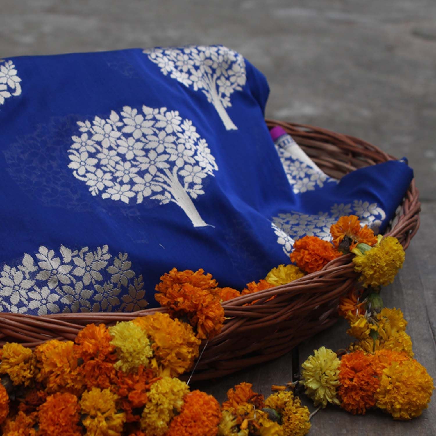 Royal Blue Pure Silk Georgette Banarasi Handloom Saree - Tilfi - 1