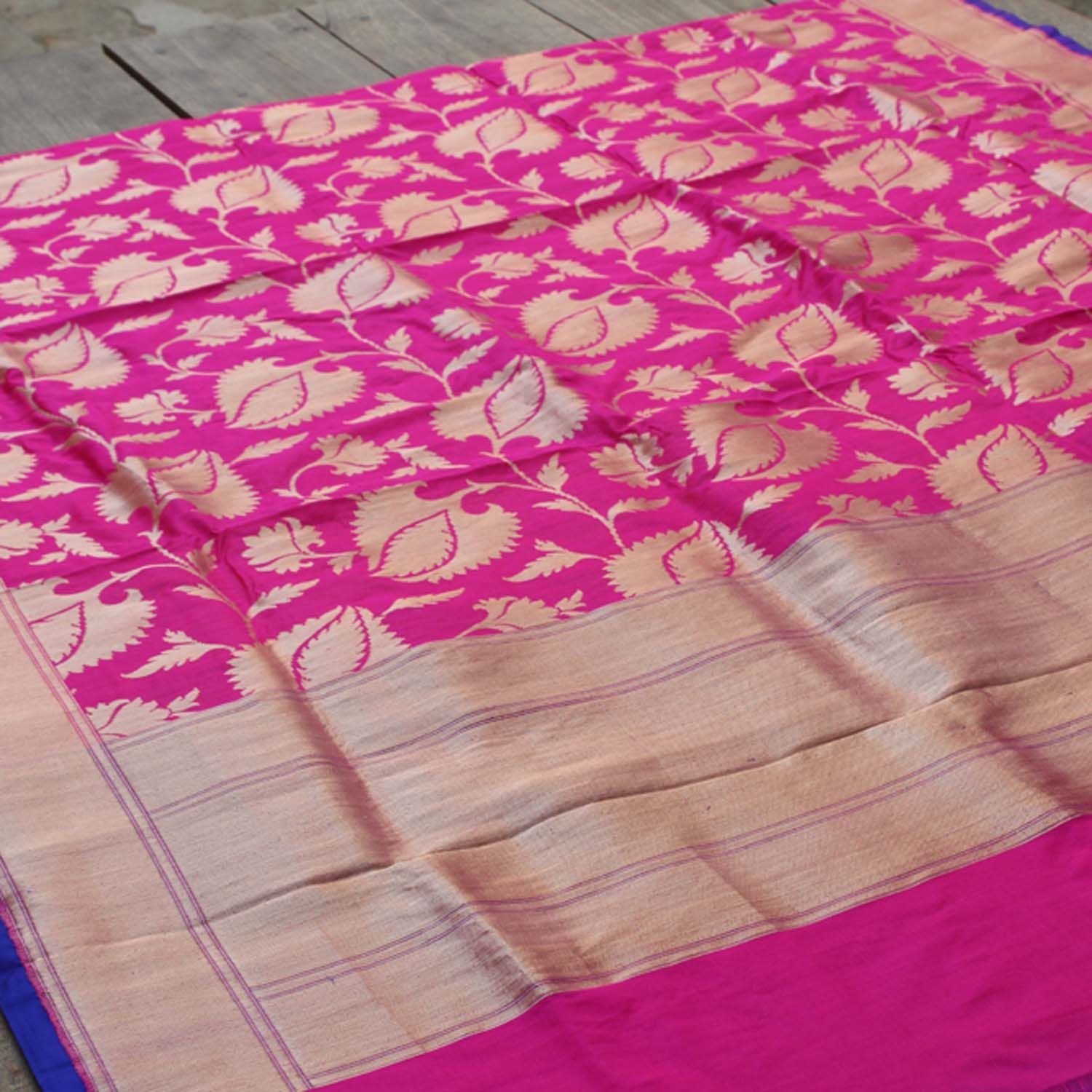 Indian Pink Pure Katan Silk Banarasi Handloom Dupatta - Tilfi