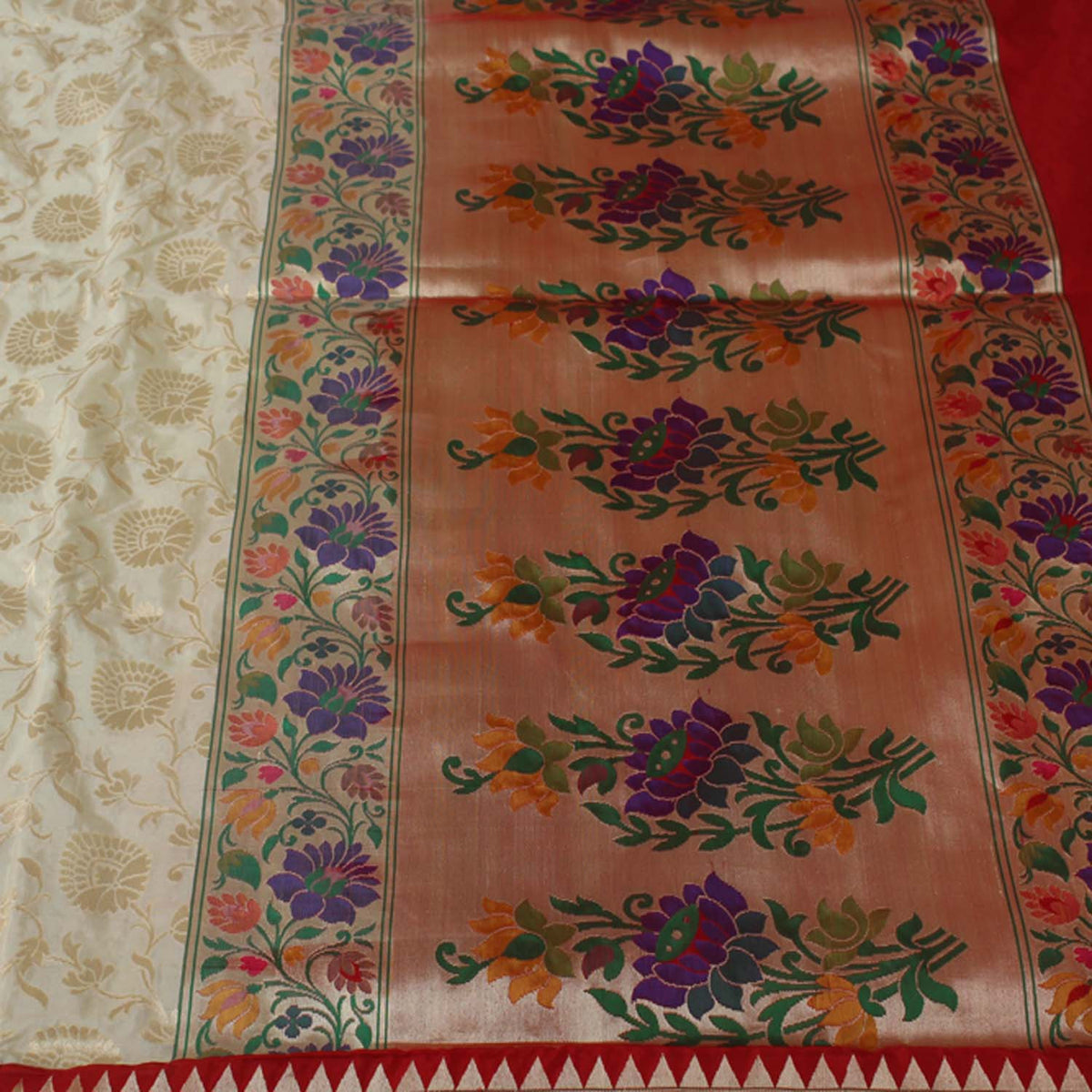 Off-White Pure Katan Silk Banarasi Handloom Saree - Tilfi - 2