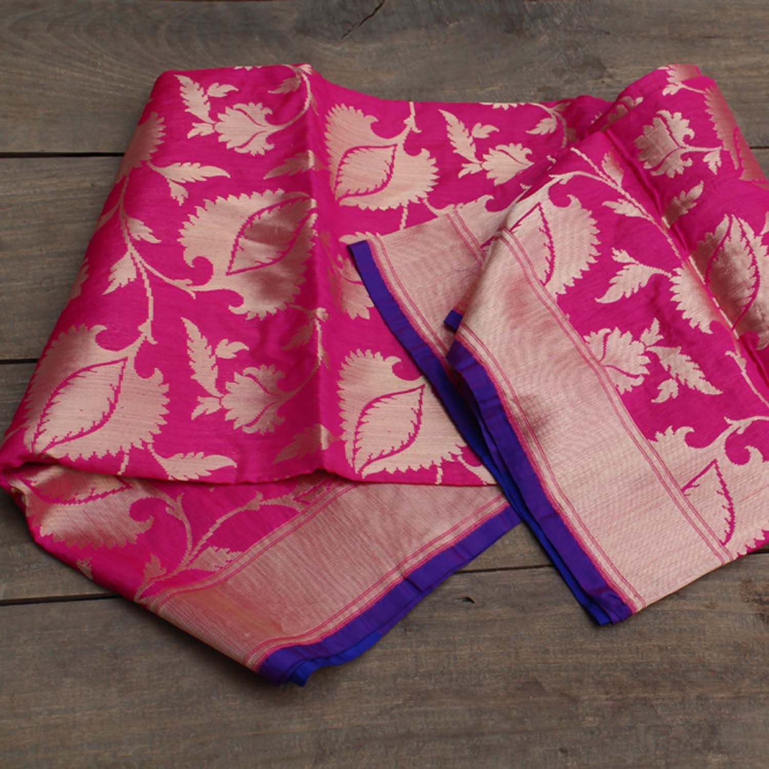 Indian Pink Pure Katan Silk Banarasi Handloom Dupatta - Tilfi