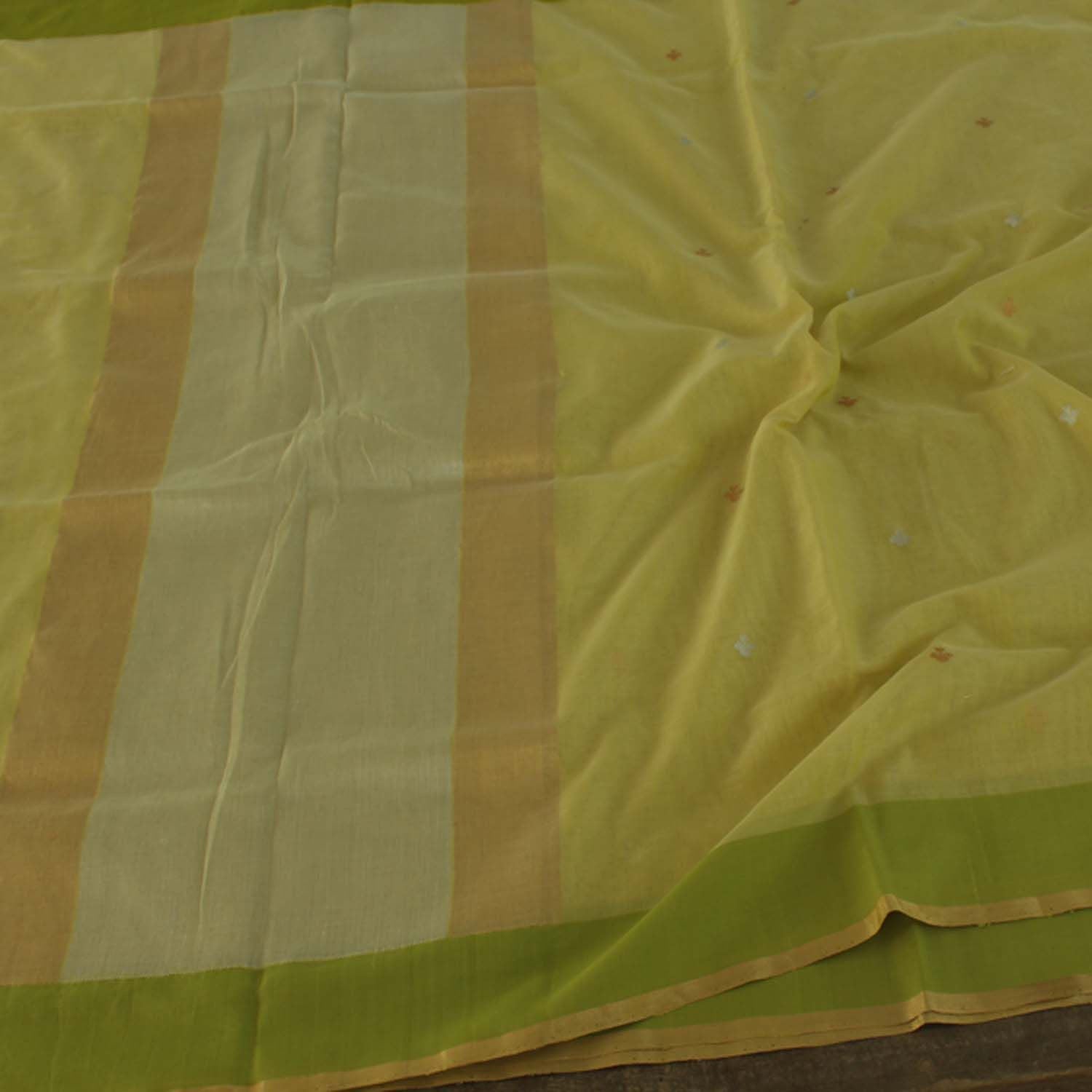Lime Green Pure Silk By Cotton Banarasi Handloom Saree - Tilfi