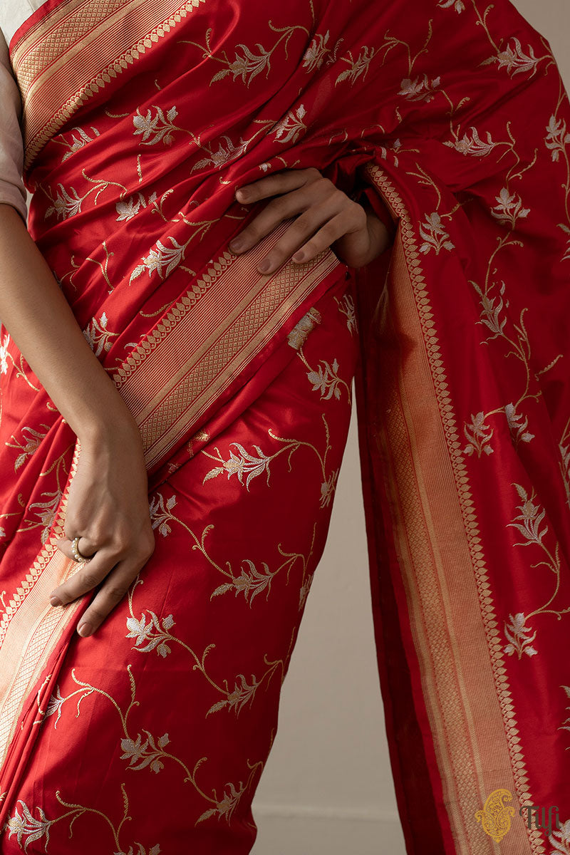 KJ0011-Red Pure Katan Silk Banarasi Handloom Saree