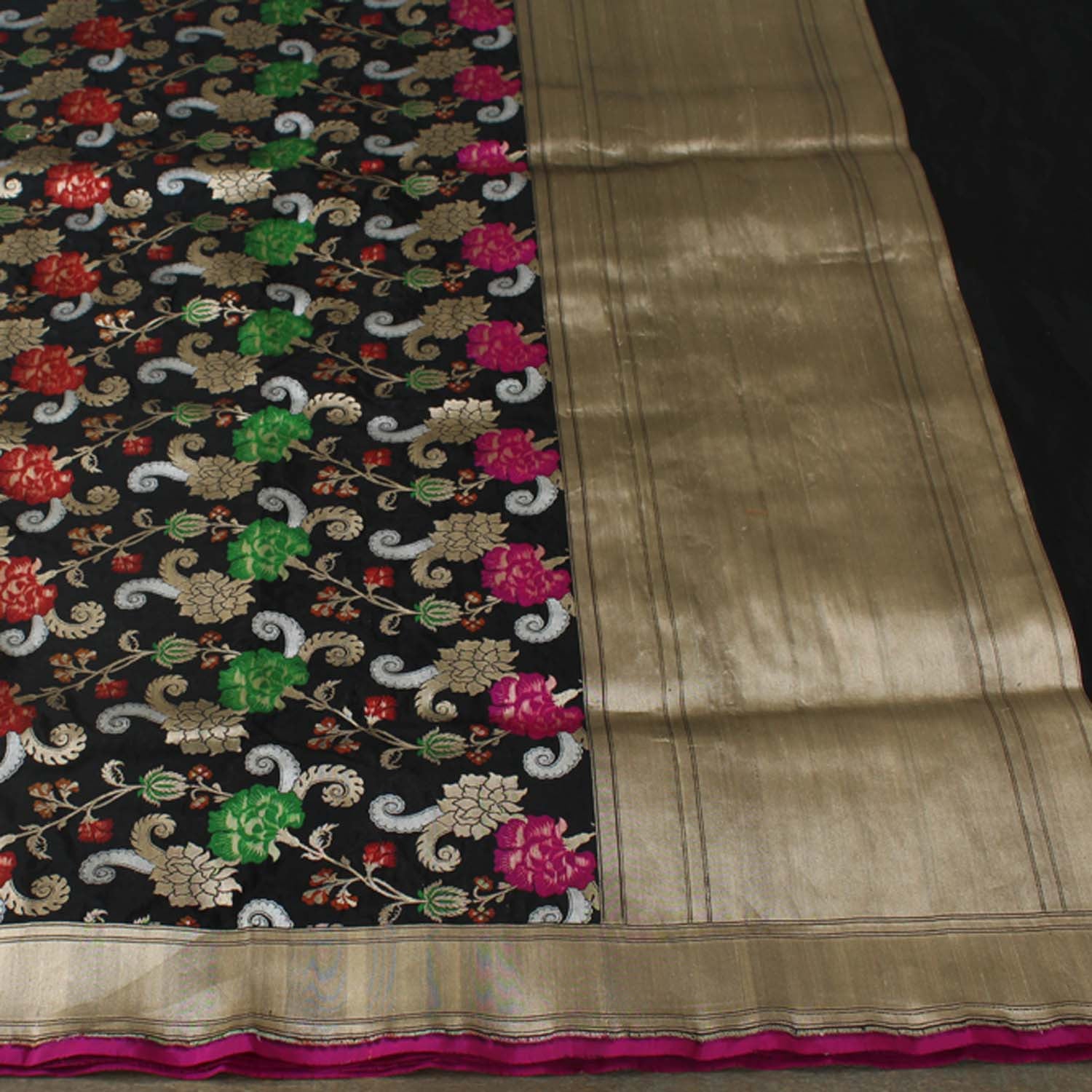 Black Pure Katan Silk Banarasi Handloom Saree - Tilfi