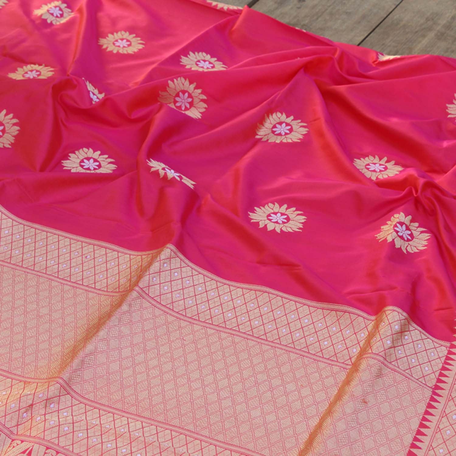 Orange-Gulabi Pink Pure Katan Silk Banarasi Handloom Dupatta - Tilfi
