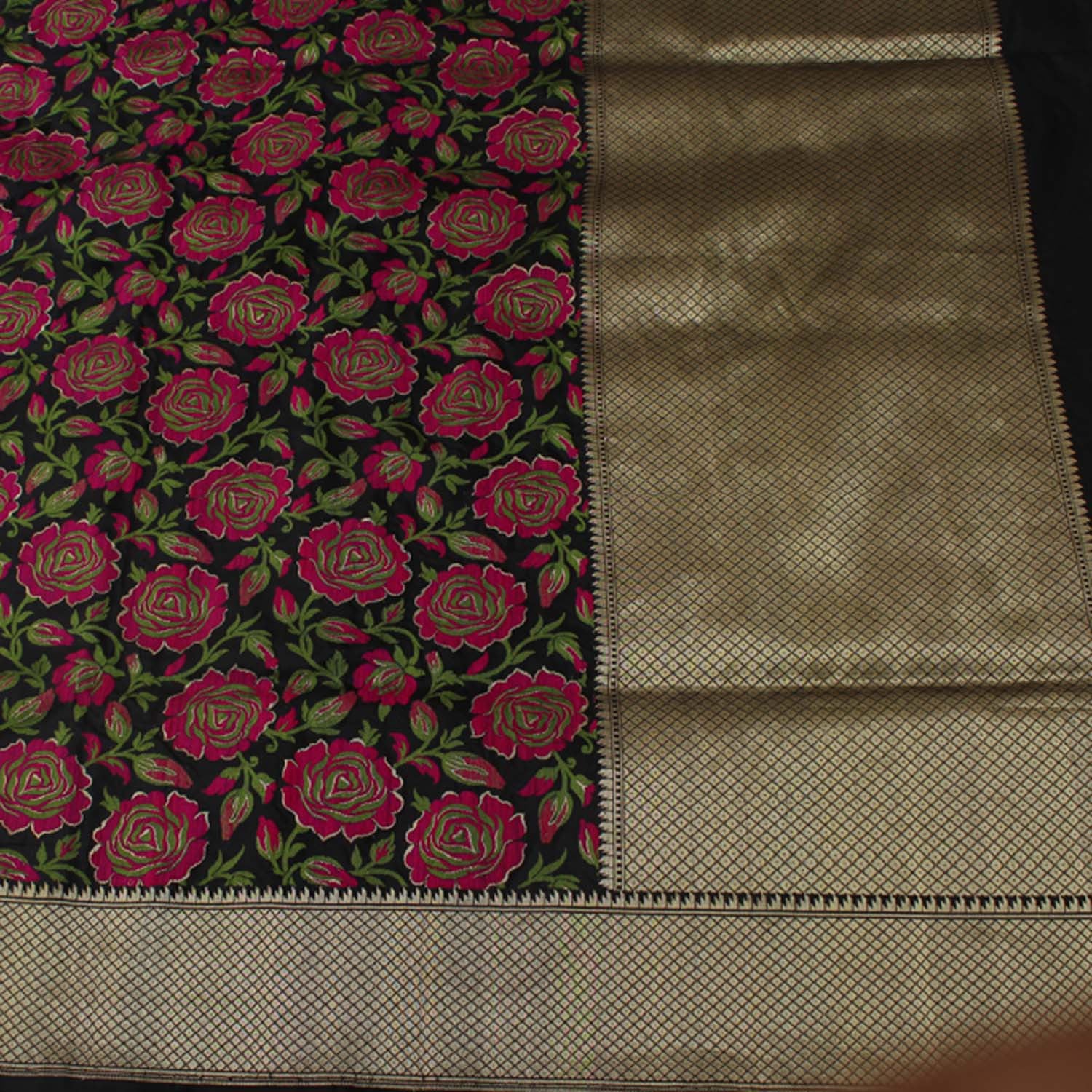 Black Pure Katan Silk Banarasi Handloom Saree - Tilfi