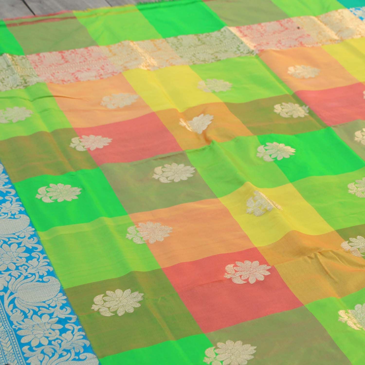 Multicolored Pure Katan Silk Banarasi Handloom Dupatta - Tilfi