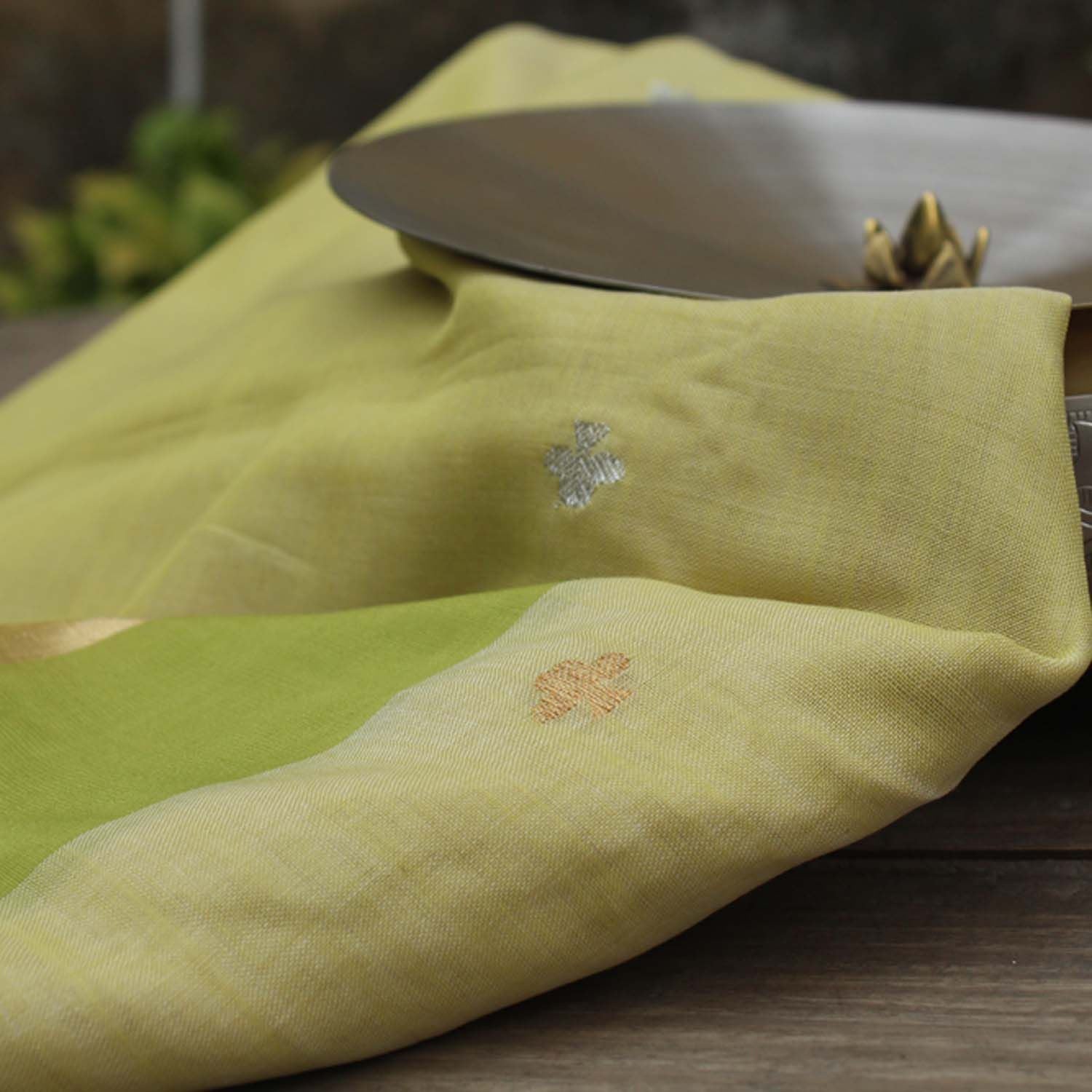 Lime Green Pure Silk By Cotton Banarasi Handloom Saree - Tilfi