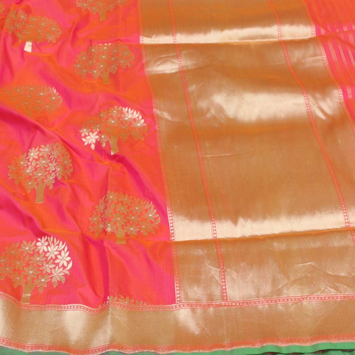 Orange Rose-Pink Pure Silk Georgette Banarasi Handloom Saree - Tilfi - 2