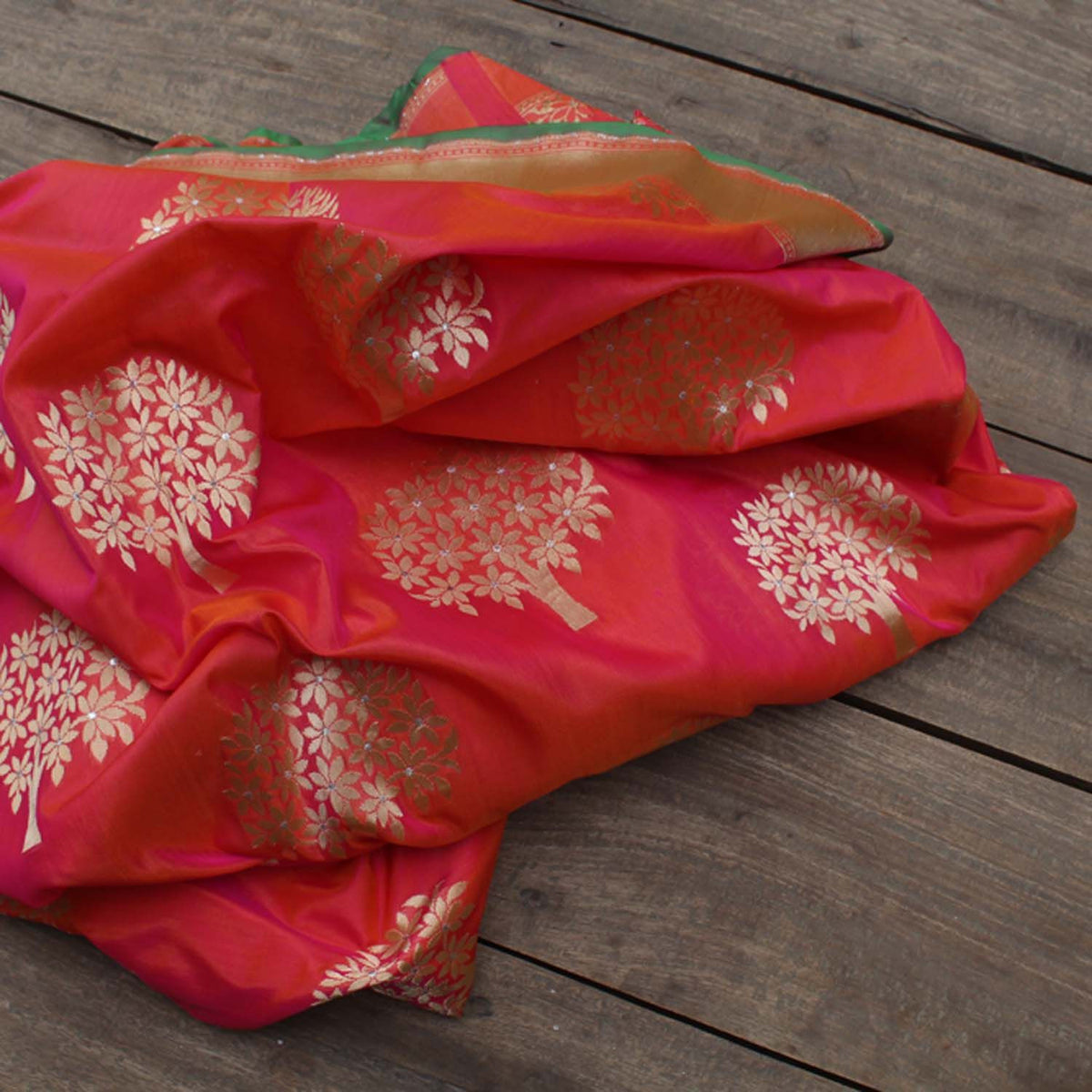 Orange Rose-Pink Pure Silk Georgette Banarasi Handloom Saree - Tilfi