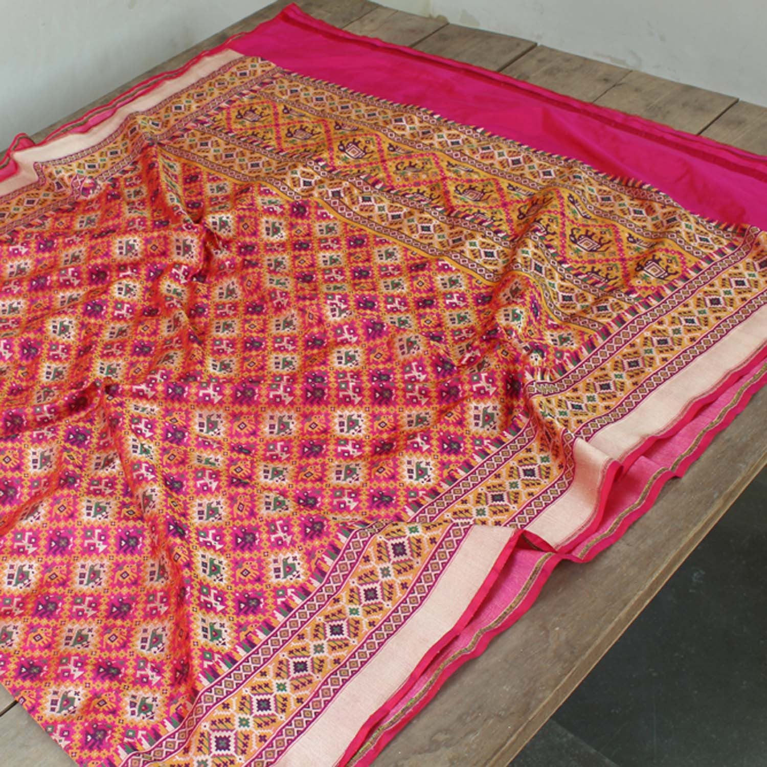 Rust Rose-Pink Pure Katan Silk Banarasi Handloom Dupatta - Tilfi - 1