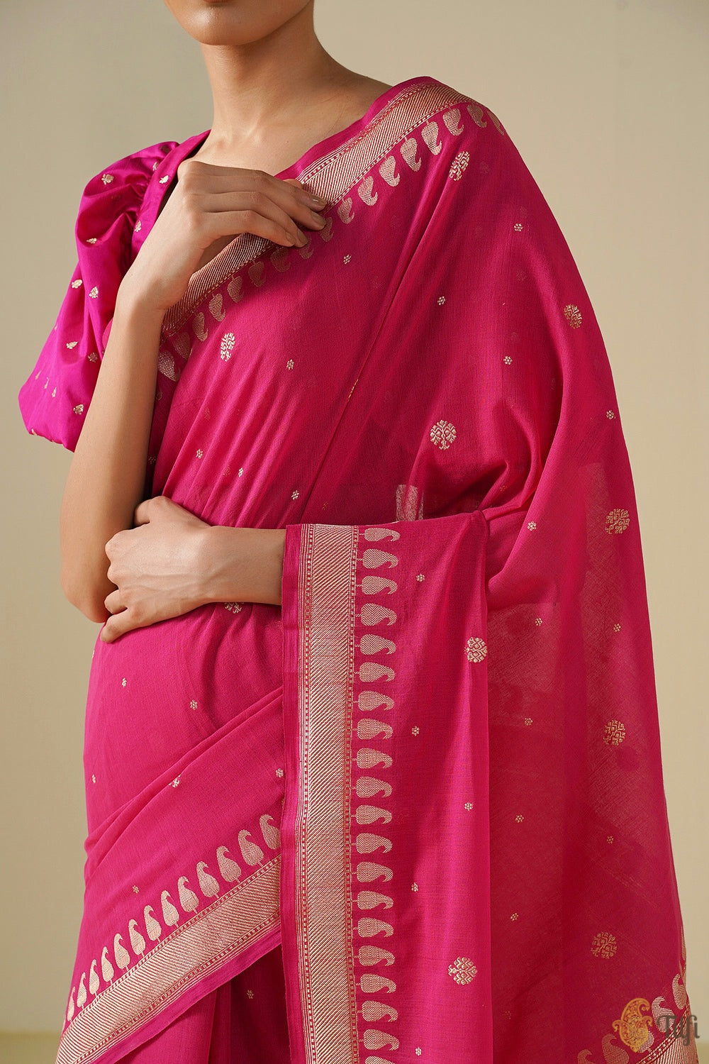 Rani Pink Pure Cotton Banarasi Kadhua Handloom Saree