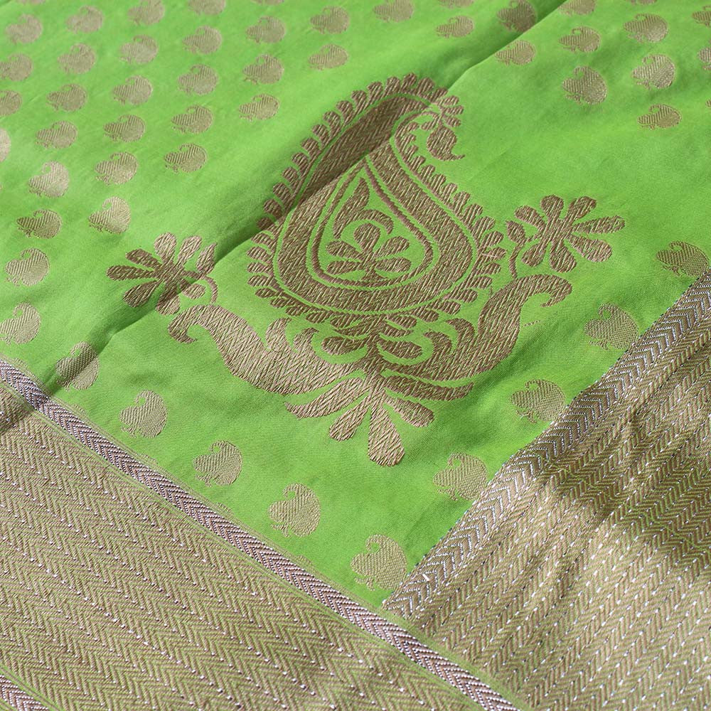 Parrot Green Pure Katan Silk Banarasi Handloom Dupatta