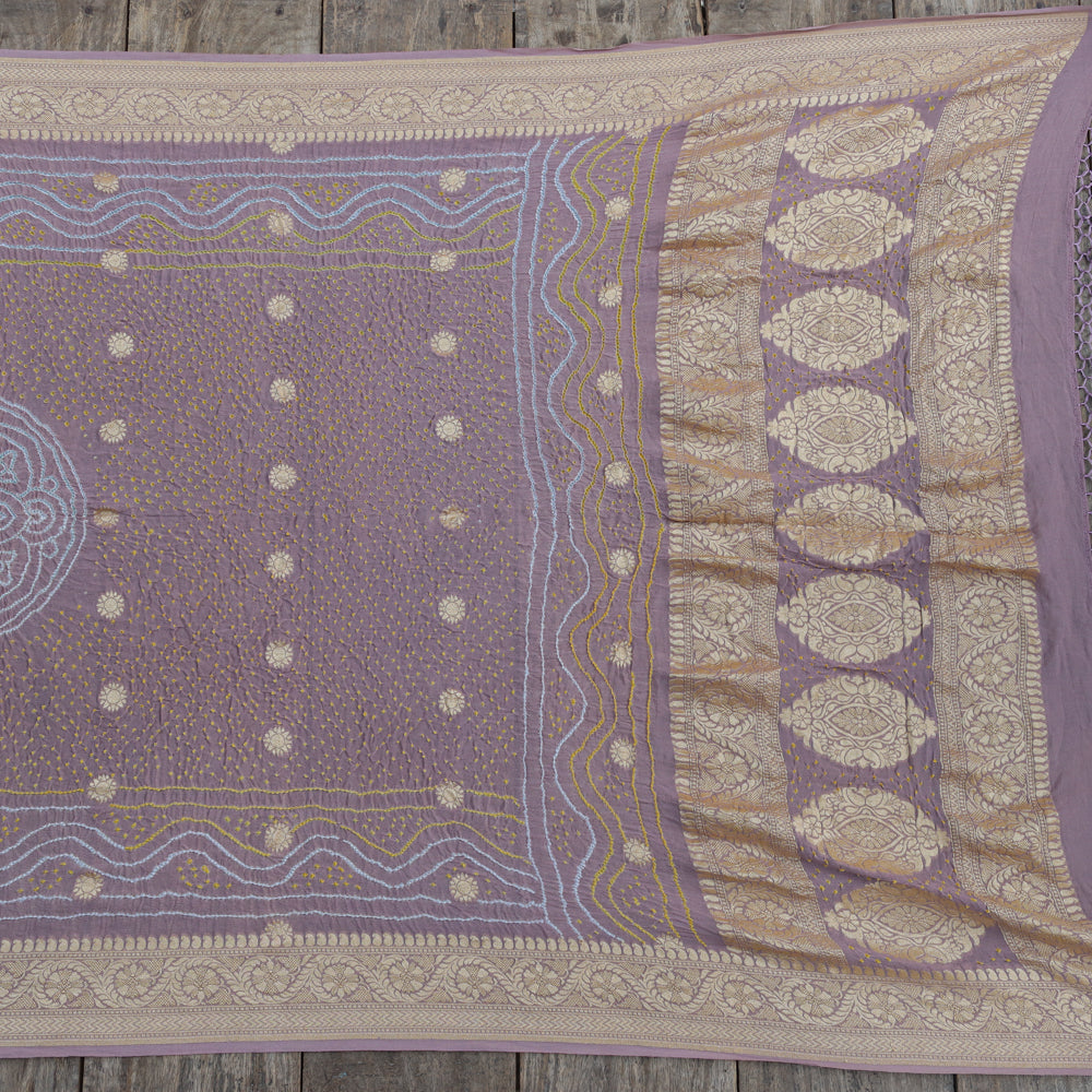 Old Rose Pink Pure Georgette Banarasi Handloom Bandhani Dupatta