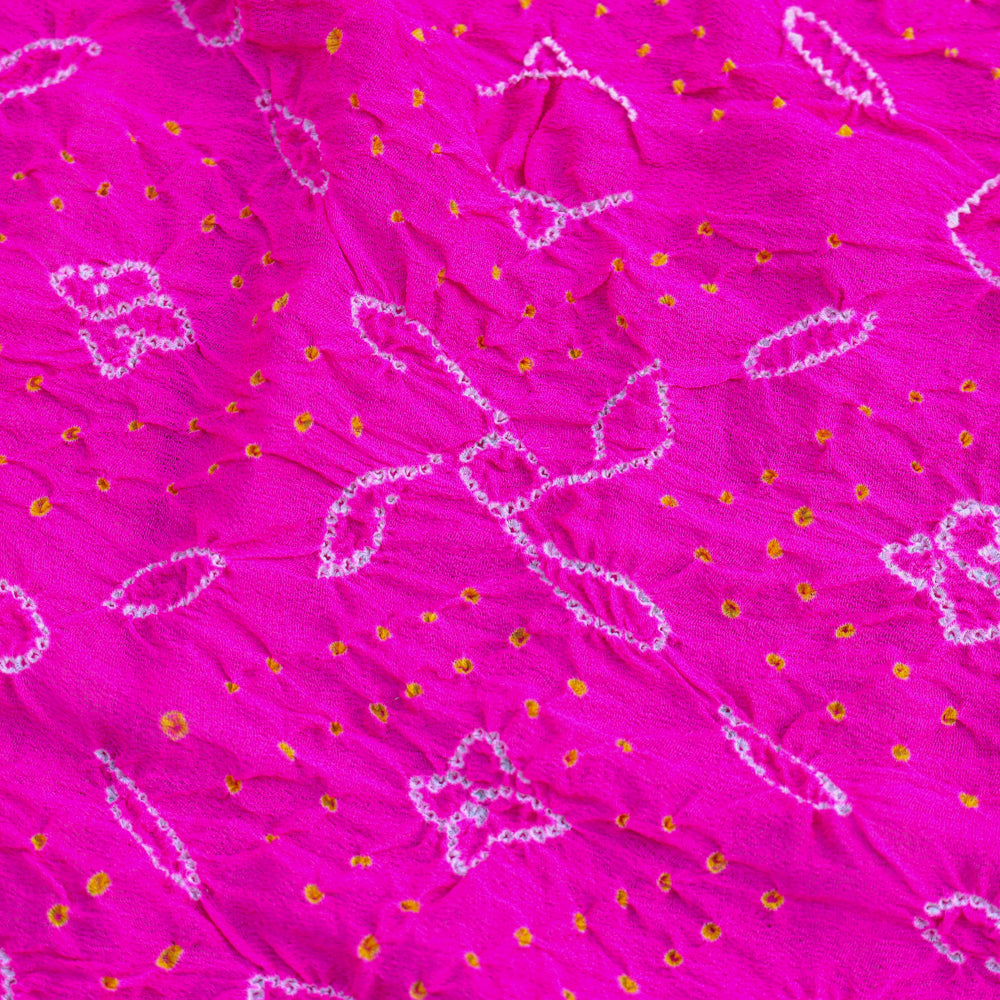 Rani Pink Pure Georgette Banarasi Handloom Bandhani Dupatta