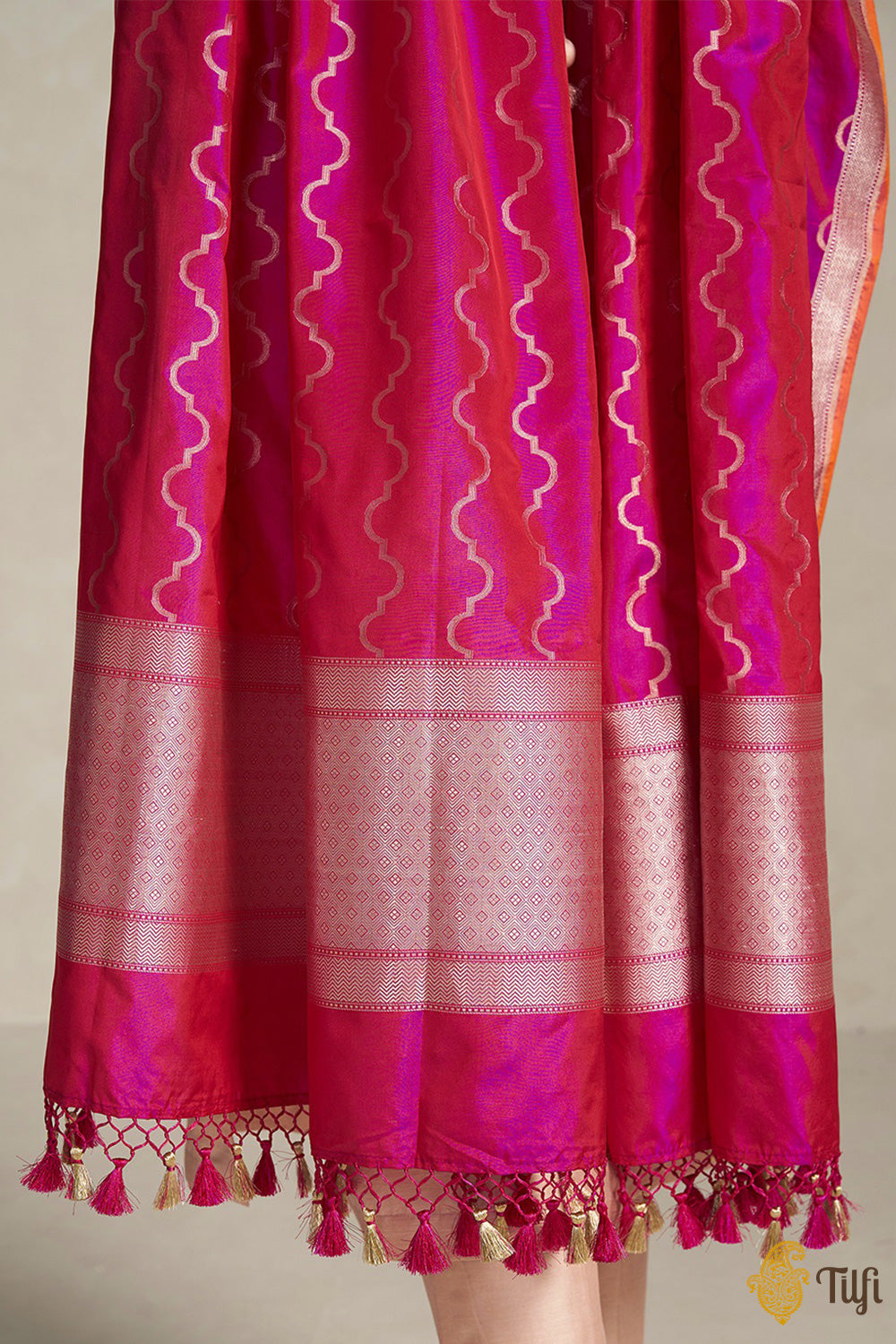 Red-Rani Pink Pure Katan Silk Banarasi Handloom Dupatta