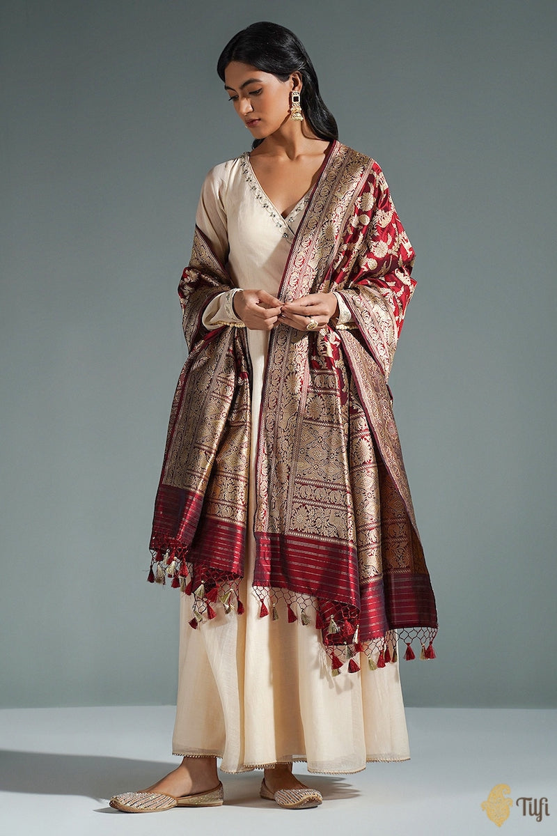 Dupatta Matrimonio Katan Banarsi Puro Lavoro Metallizzato - Foto 2