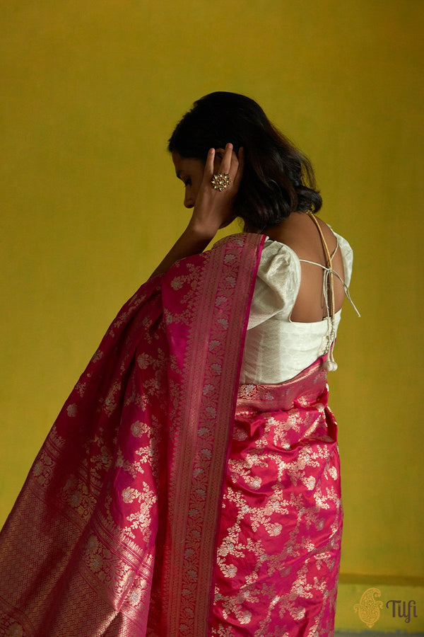 Rani Pink-Red Pure Katan Silk Banarasi Handloom Saree - Tilfi