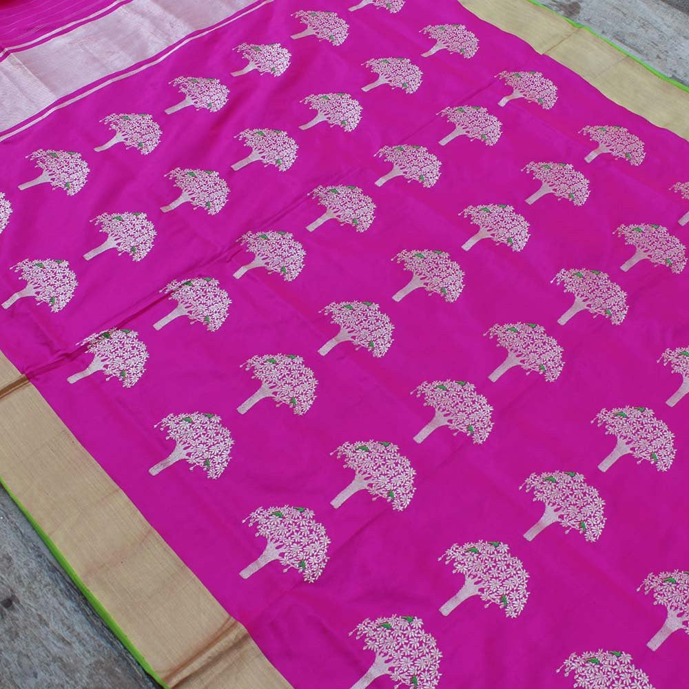 Pink Pure Katan Silk Dupatta & Green Pure Soft Satin Silk Fabric