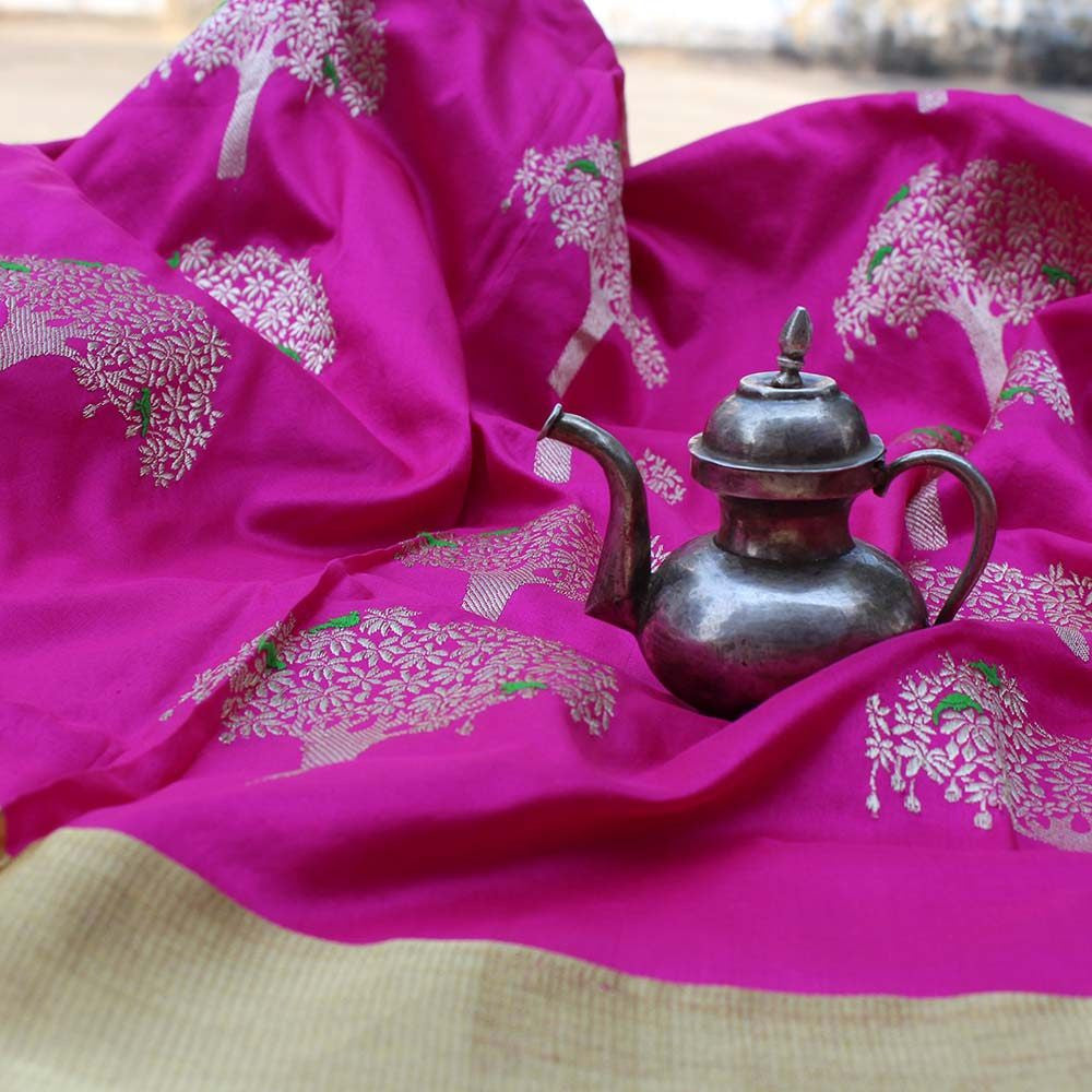 Pink Pure Katan Silk Dupatta & Green Pure Soft Satin Silk Fabric