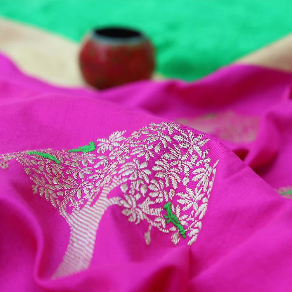 Pink Pure Katan Silk Dupatta & Green Pure Soft Satin Silk Fabric