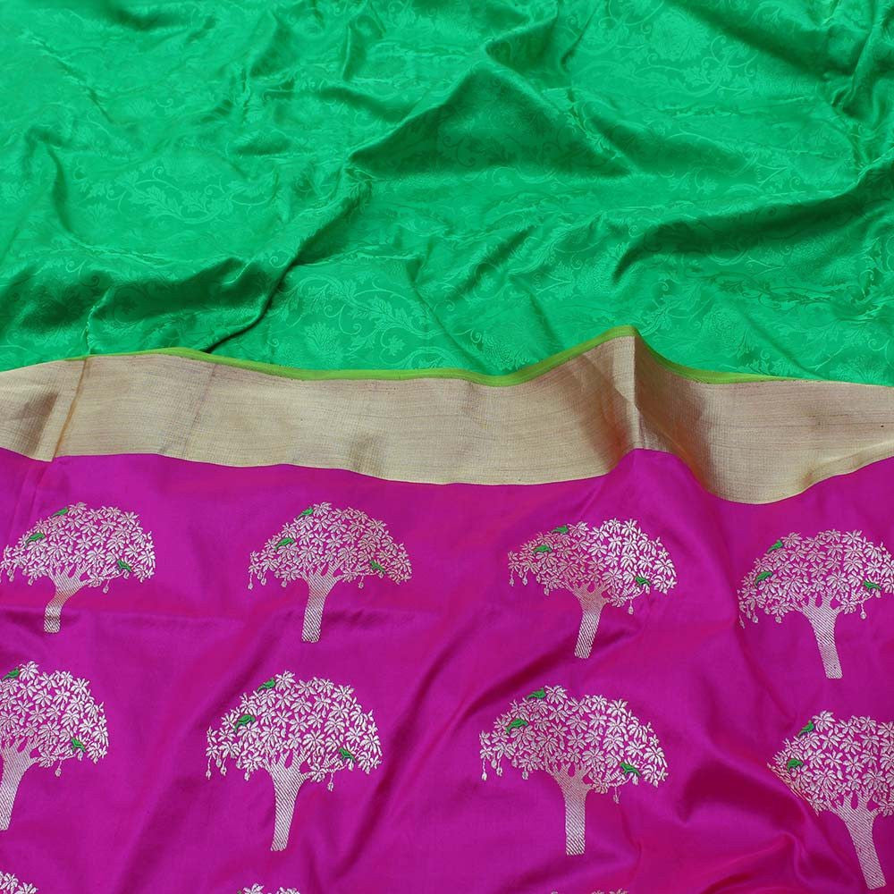 Pink Pure Katan Silk Dupatta & Green Pure Soft Satin Silk Fabric