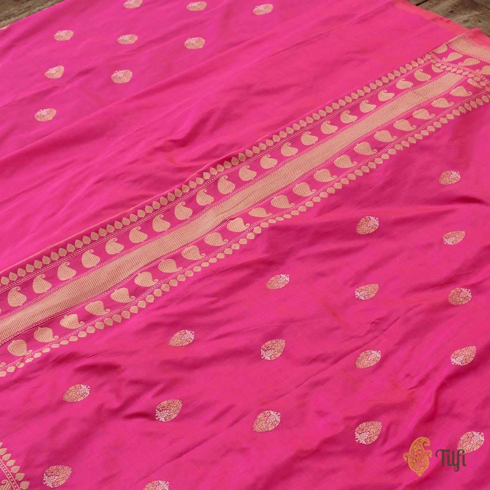 Peach-Gulabi Pink Pure Katan Silk Dupatta Fabric Set