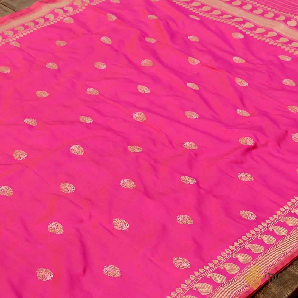 Peach-Gulabi Pink Pure Katan Silk Dupatta Fabric Set