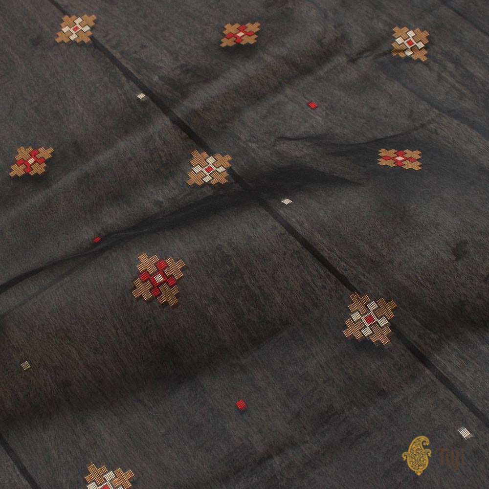 Black Pure Kora Silk by Cotton Dupatta & Fabric Set - Tilfi