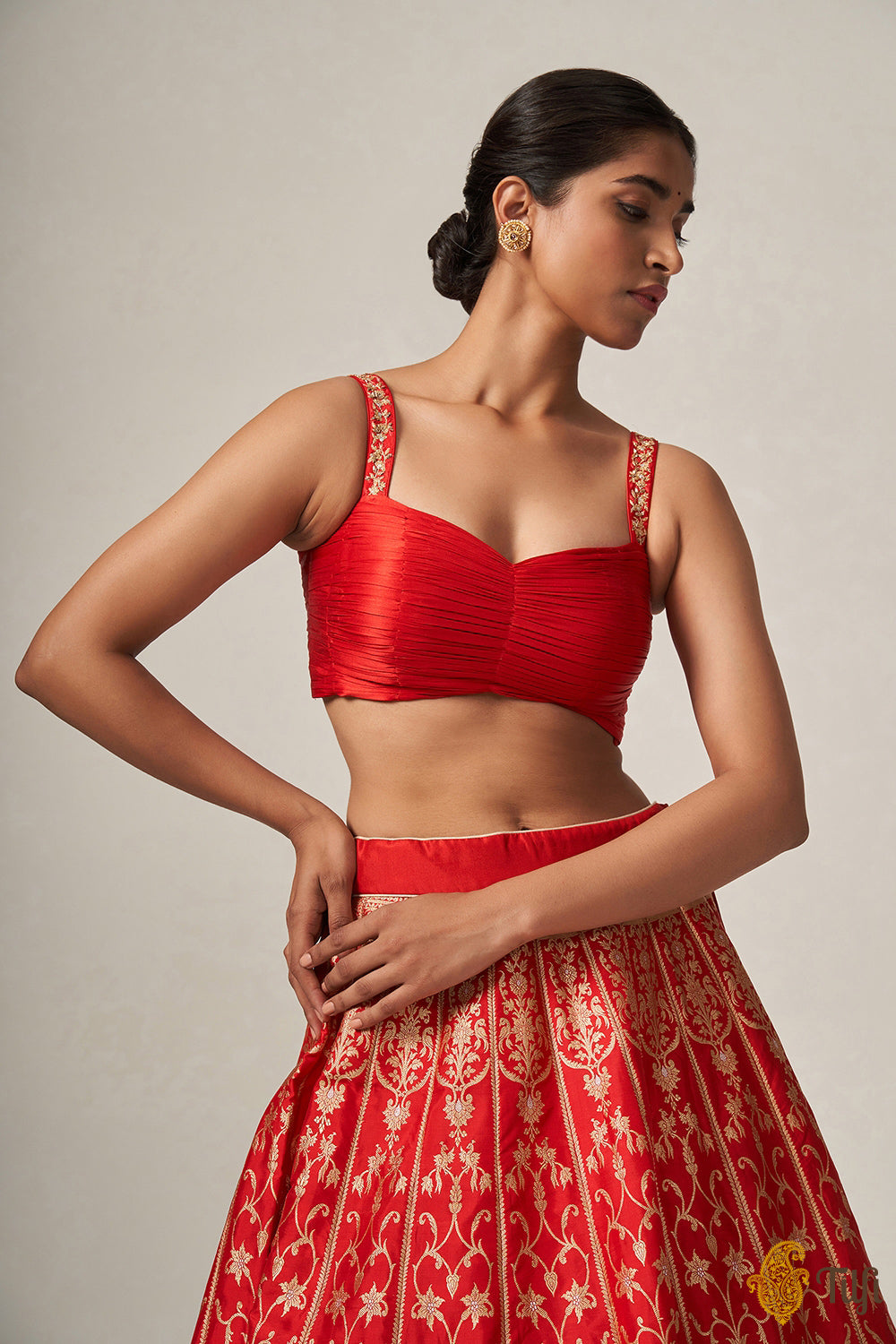 Designer Women's Silk Semi Stitched Lehenga Choli ( NAIRA-RED-NEW-B-LEHENGA_Red_Free  Size)