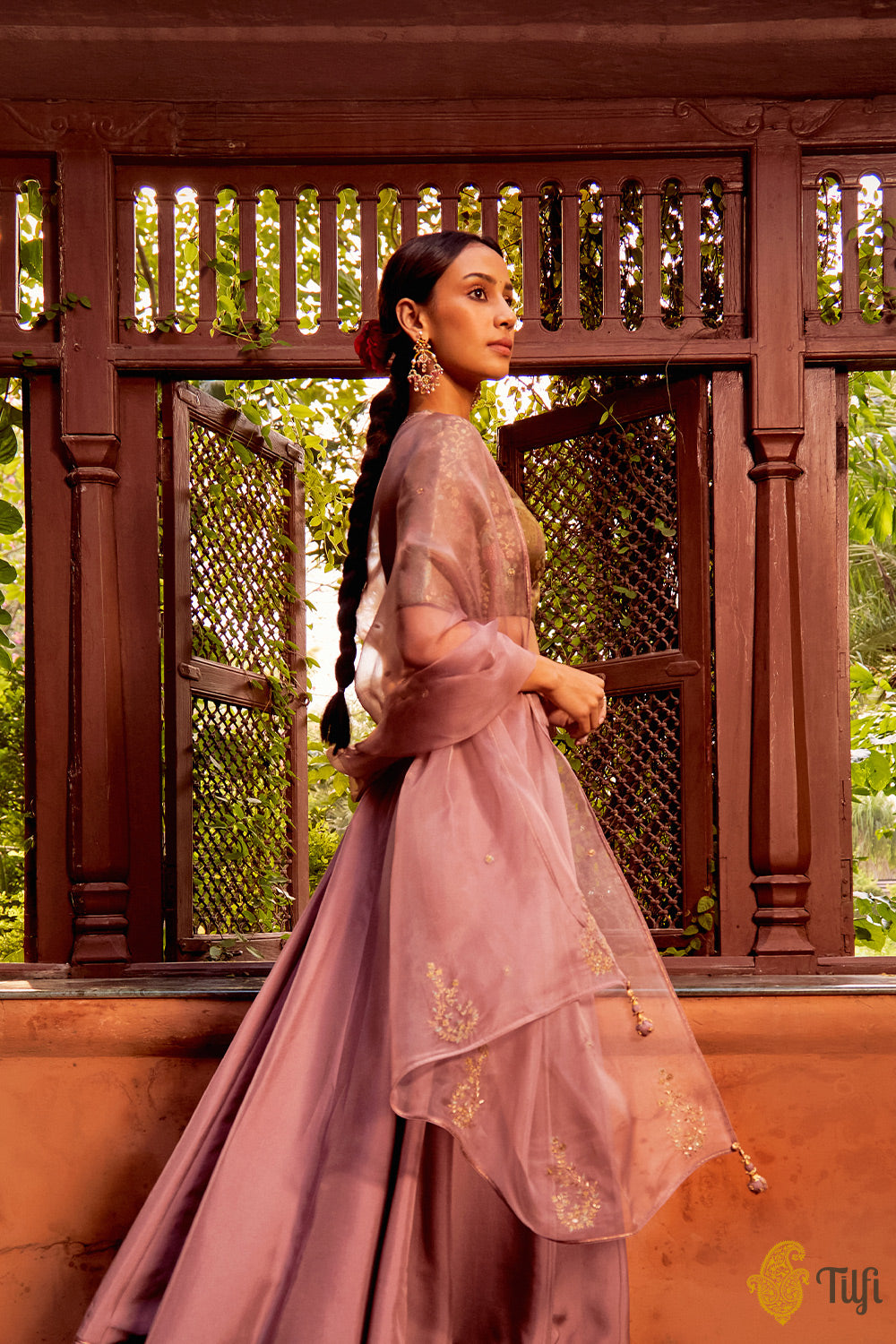 'Lakshmi' Olive-Dusty Pink Pure Silk Lehenga Set