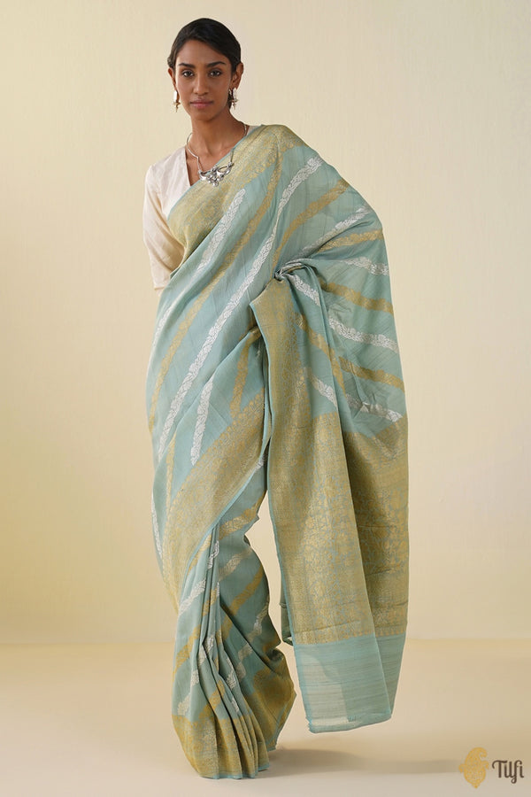 Duck Egg Blue Pure Tussar Georgette Silk Banarasi Handloom Saree - Tilfi