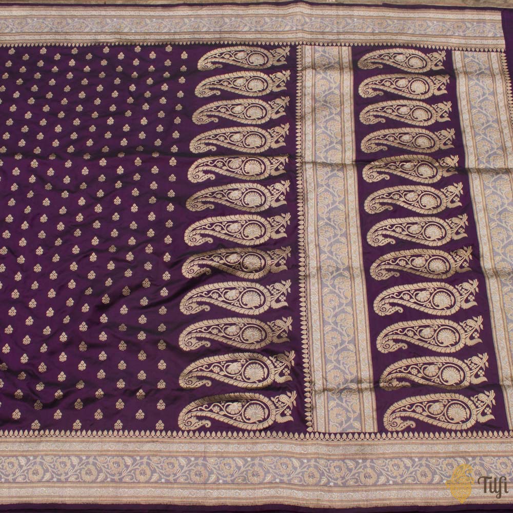 Black-Magenta Pure Katan Silk Banarasi Handloom Saree