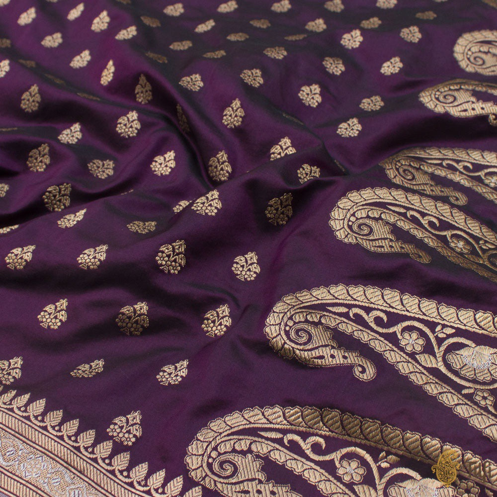 Black-Magenta Pure Katan Silk Banarasi Handloom Saree