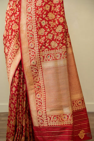 Red Pure Katan Silk Banarasi Handloom Saree – Khinkhwab