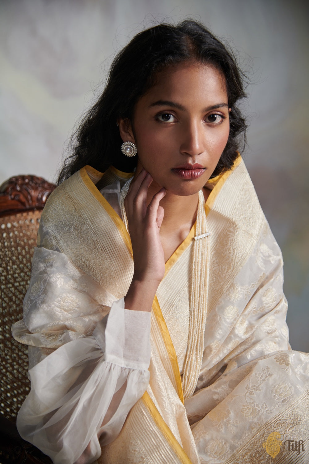 Off-White Pure Kora Silk Banarasi Handloom Saree